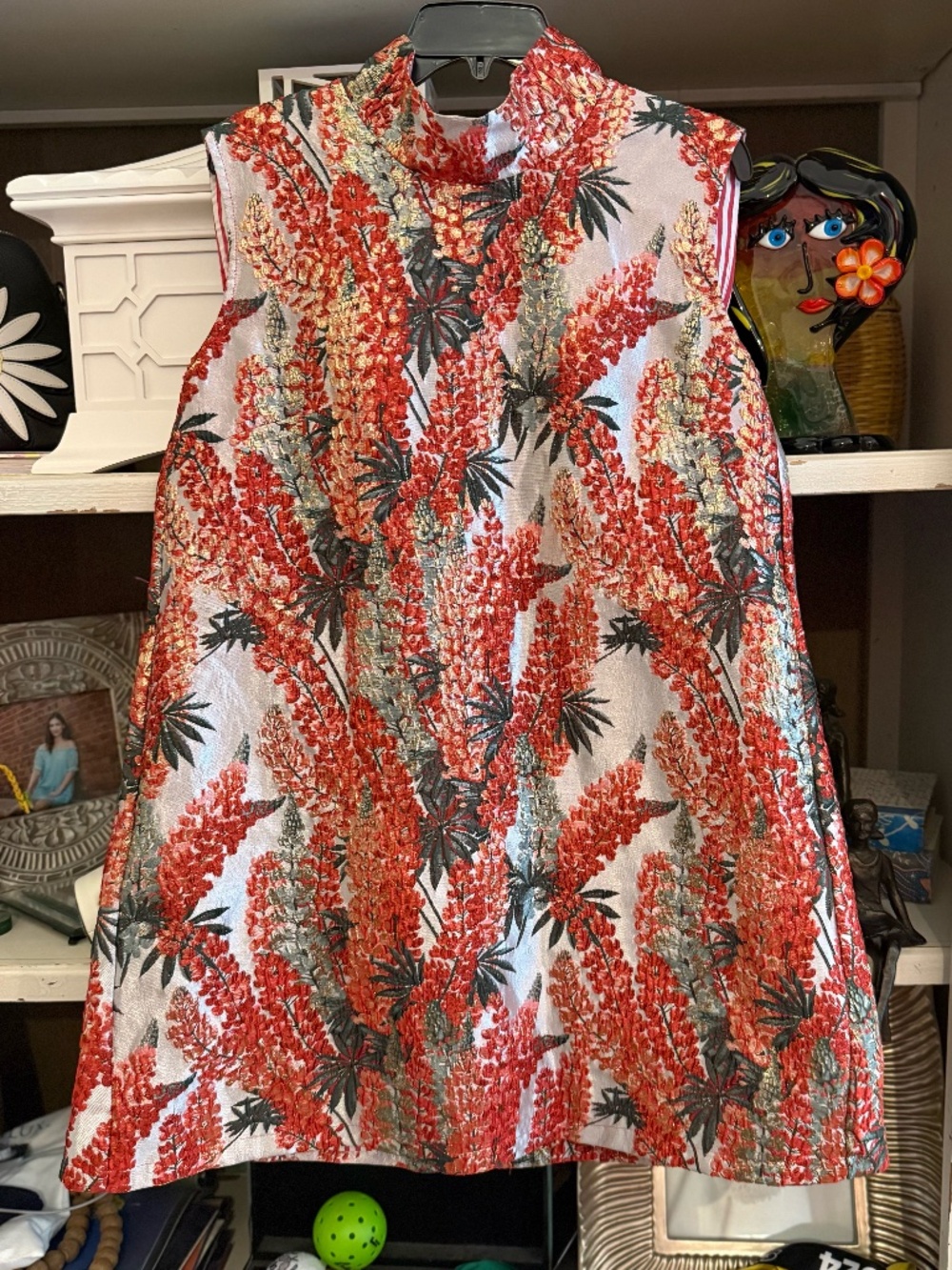 Buru Medium M sleeveless metallic printed brocade dress